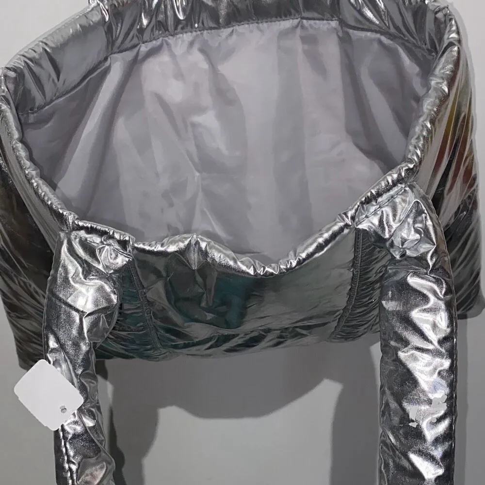 Bath‎ & Body Works Women's Silver Metallic Puffer Tote Hand Bag NWT